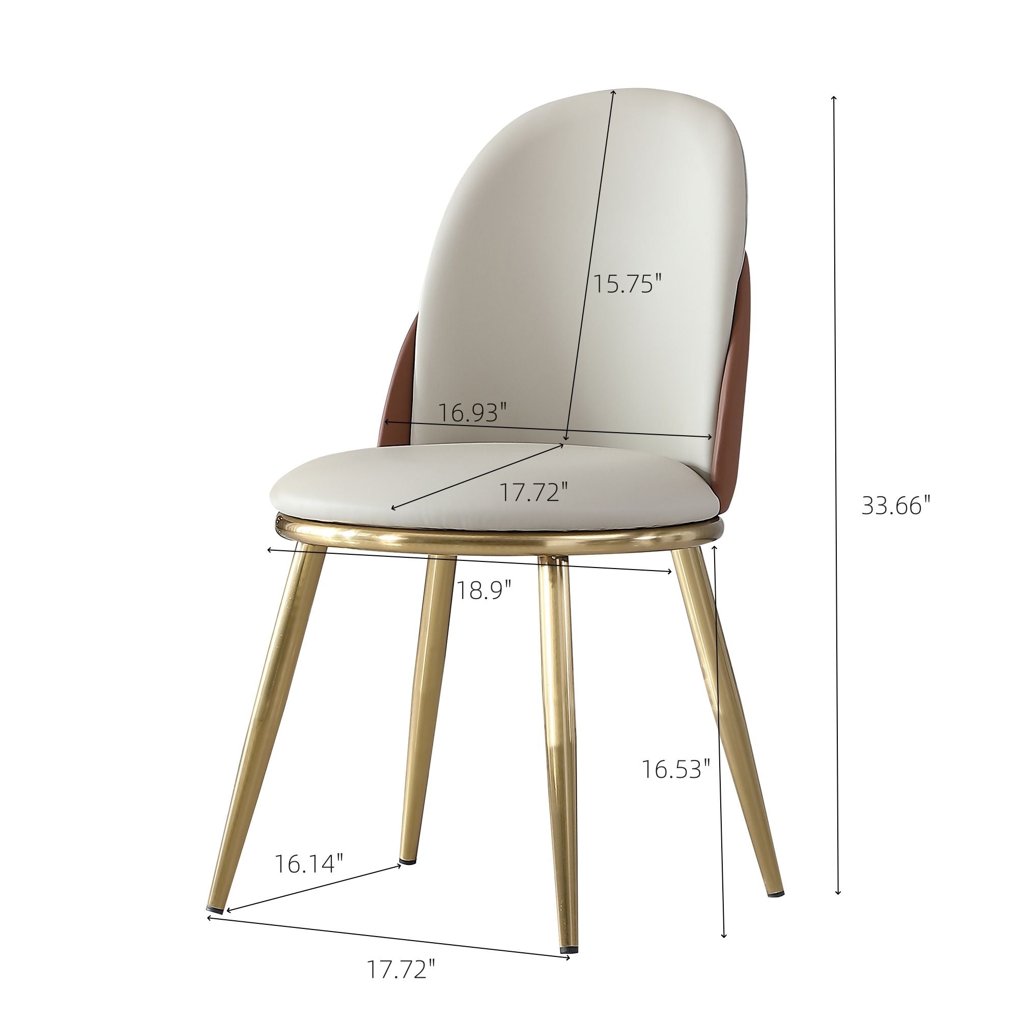 Modern Dining Chairs (Set of 2) With Gold Metal Legs - Beige