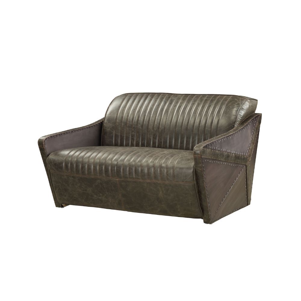 ACME Winchester - Loveseat - Aluminum & Distress Espresso Top Grain Leather | Meri Furniture