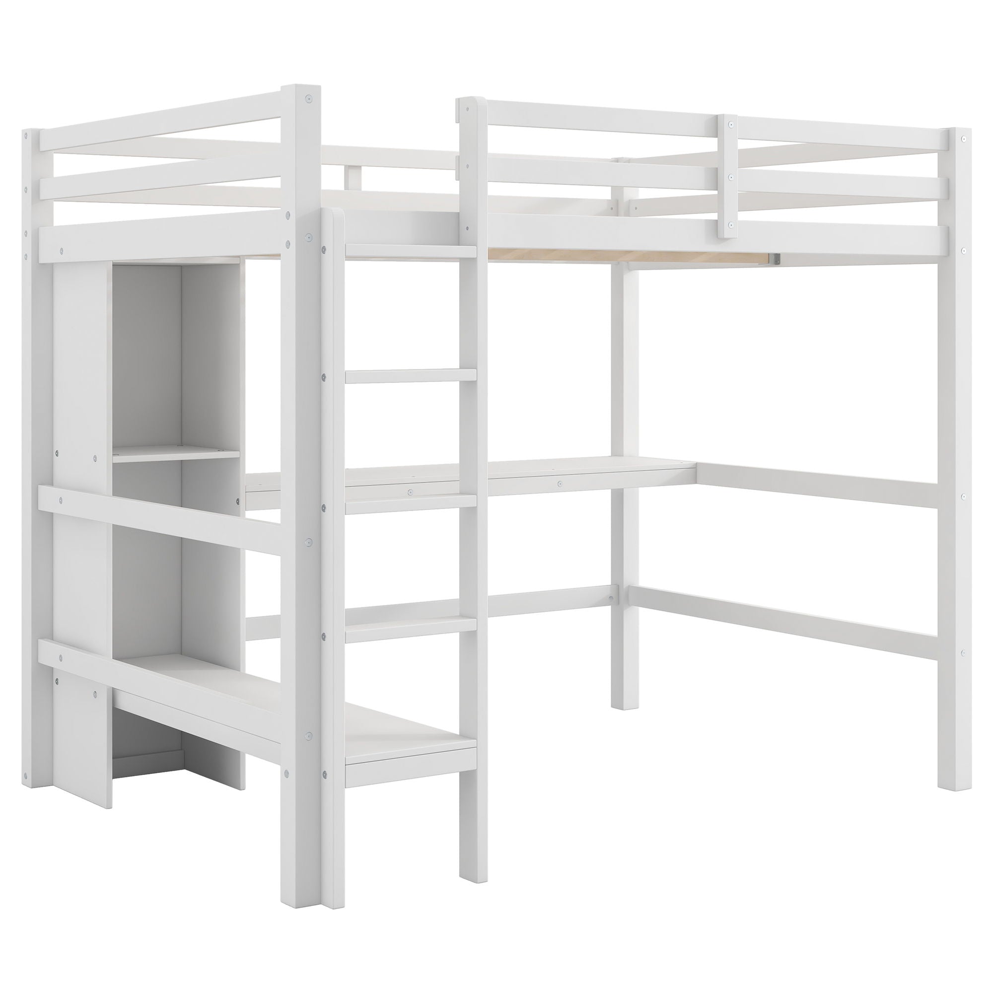 Loft Bed With Built In Desk And Multifunction Shelves