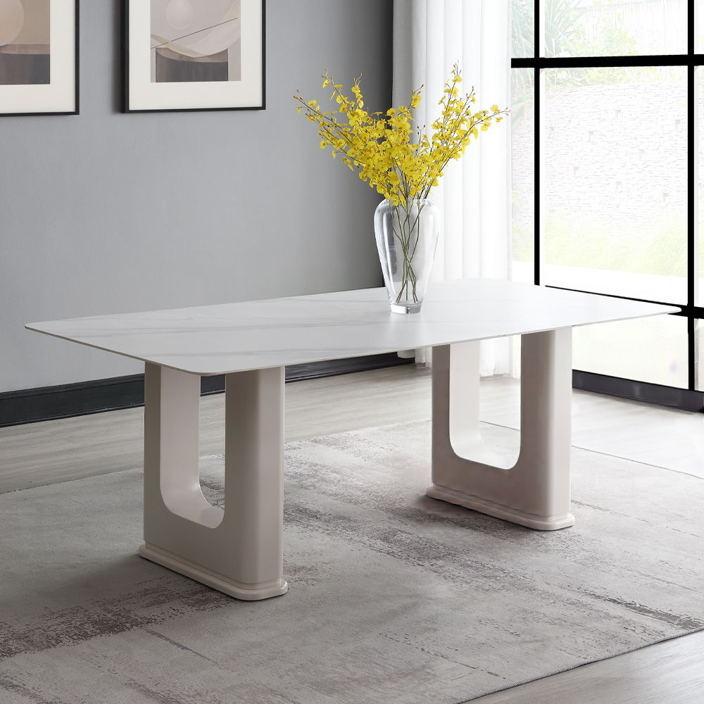 ACME Kalam - Dining Table - Ceramic Top & Beige Finish | Meri Furniture