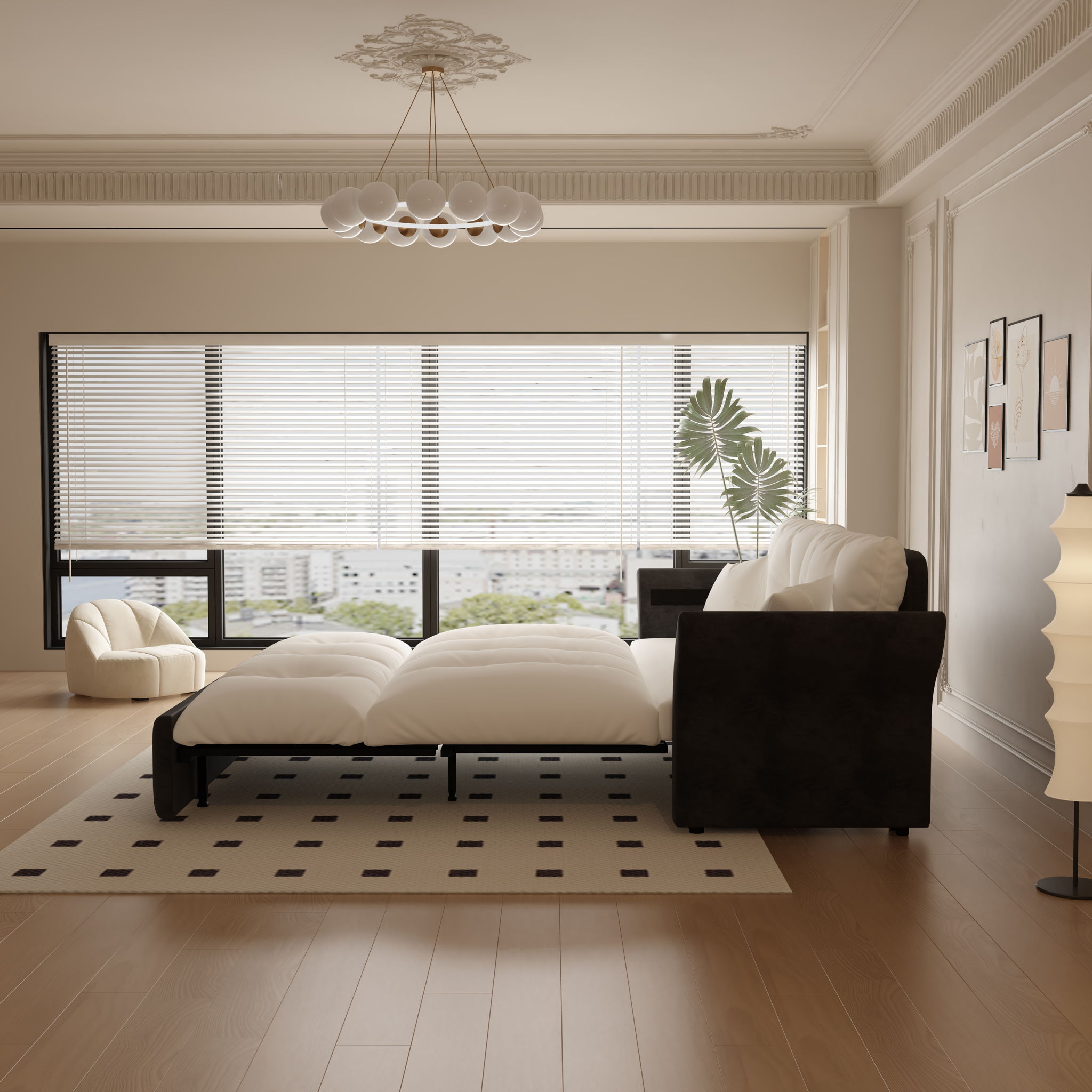 Queen Pull Out Sofa Bed, 3 In 1 Convertible Sleeper Tufted With 2 Soft Pillows