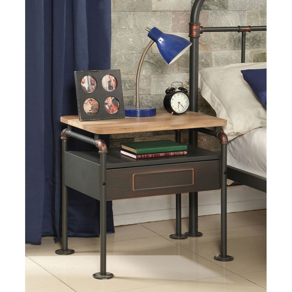 ACME Nicipolis - Side Table - Antique Oak & Sandy Gray | Meri Furniture