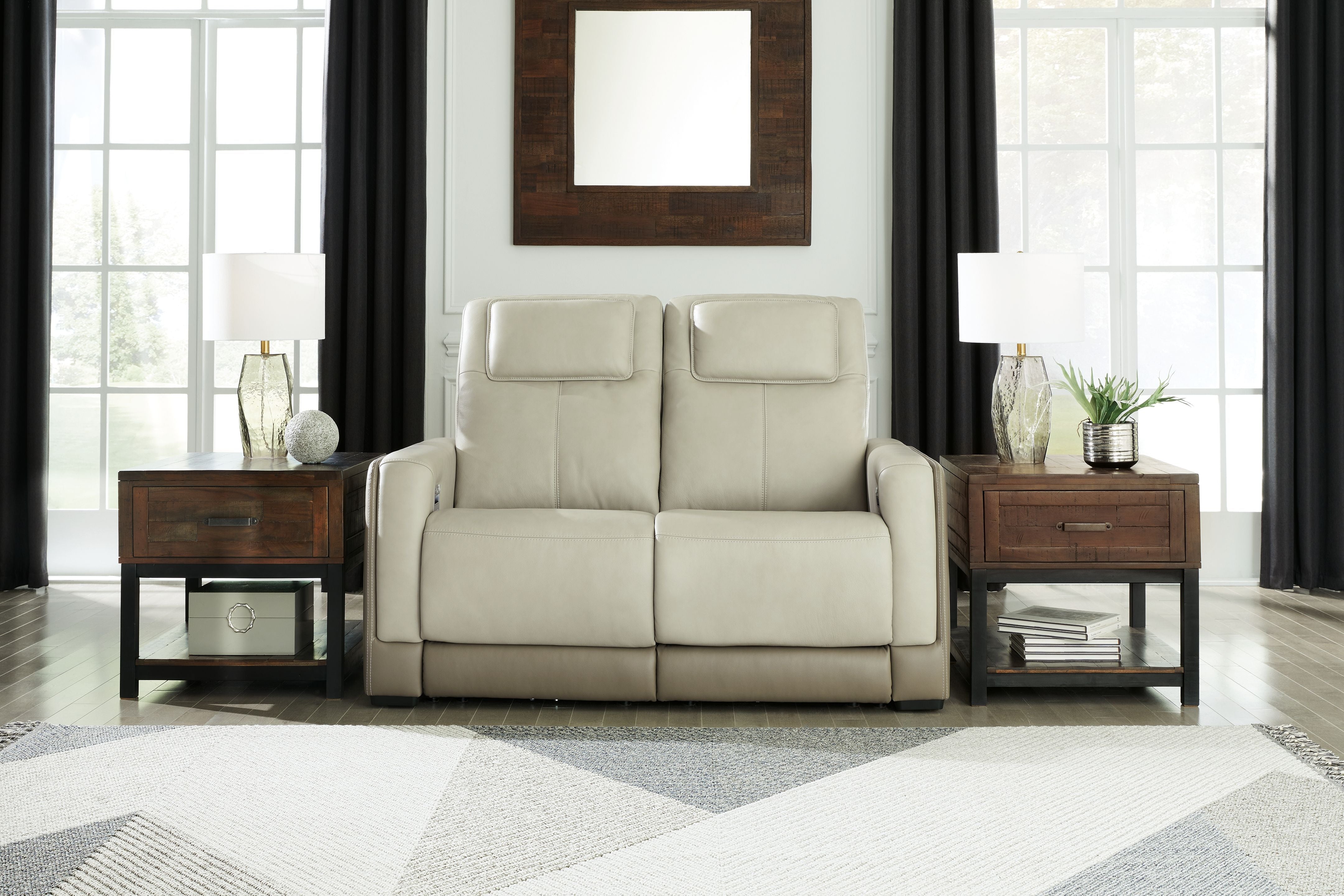 Signature Design by Ashley® Battleville - Almond - Pwr Rec Loveseat/Adj Headrest | Meri Furniture