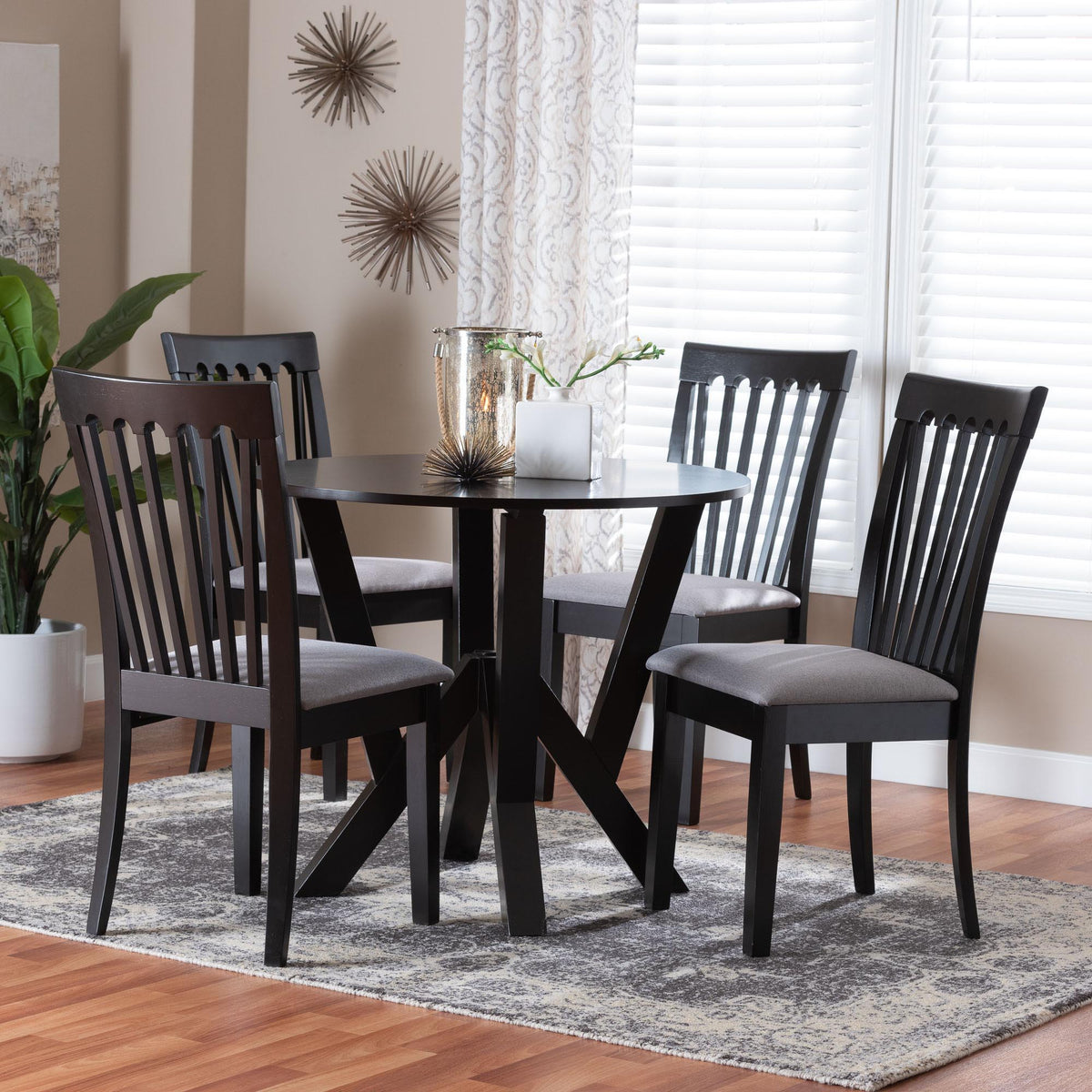Marian Modern Grey Fabric and Dark Brown Finished Wood 5-Piece Dining Set