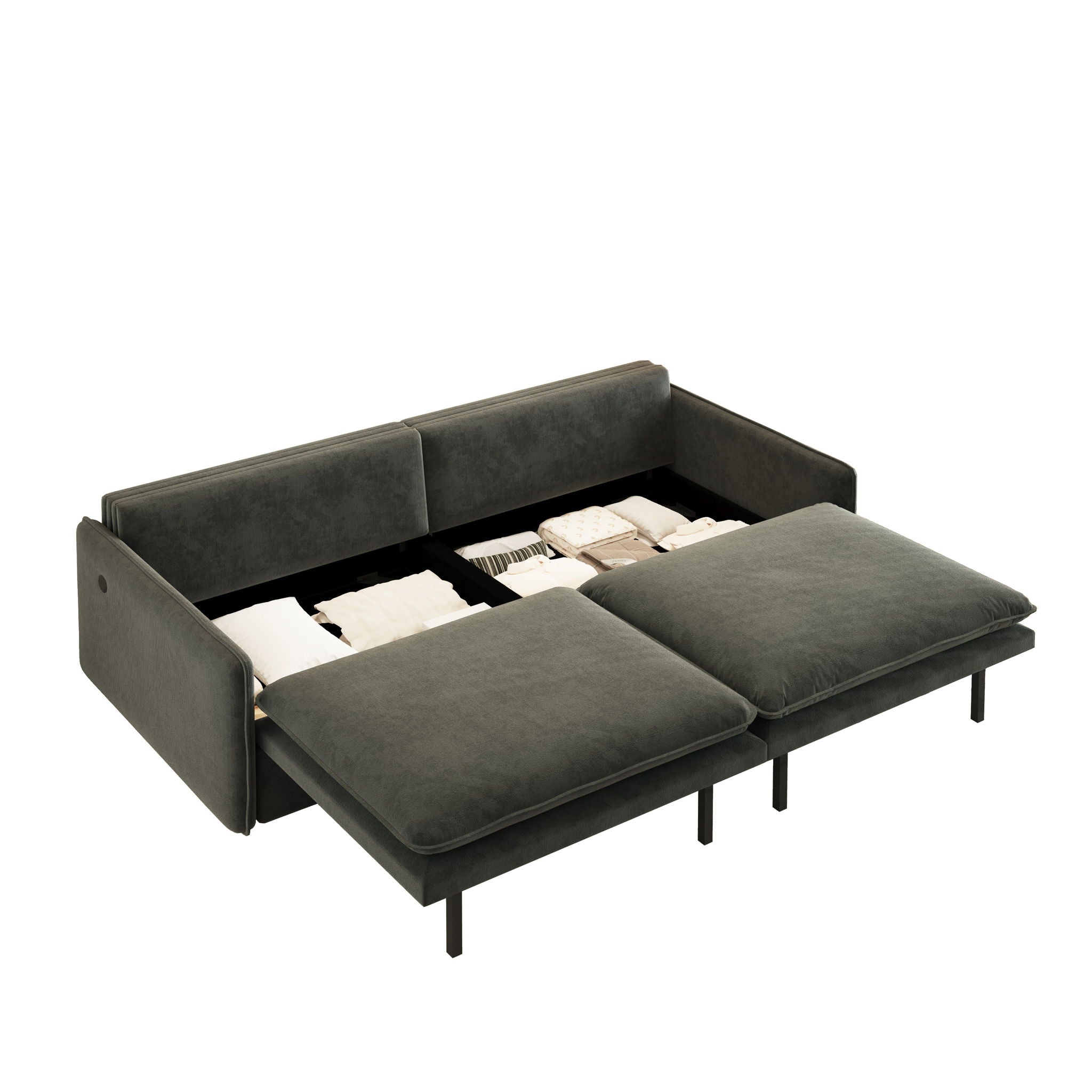 4 Seat Convertible Sleeper Sofa Bed, Modern With Storage