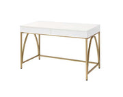 ACME Lightmane - Vanity Desk - White High Gloss & Gold Finish | Meri Furniture