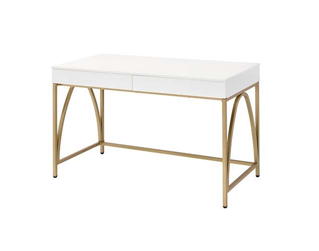 ACME Lightmane - Vanity Desk - White High Gloss & Gold Finish | Meri Furniture