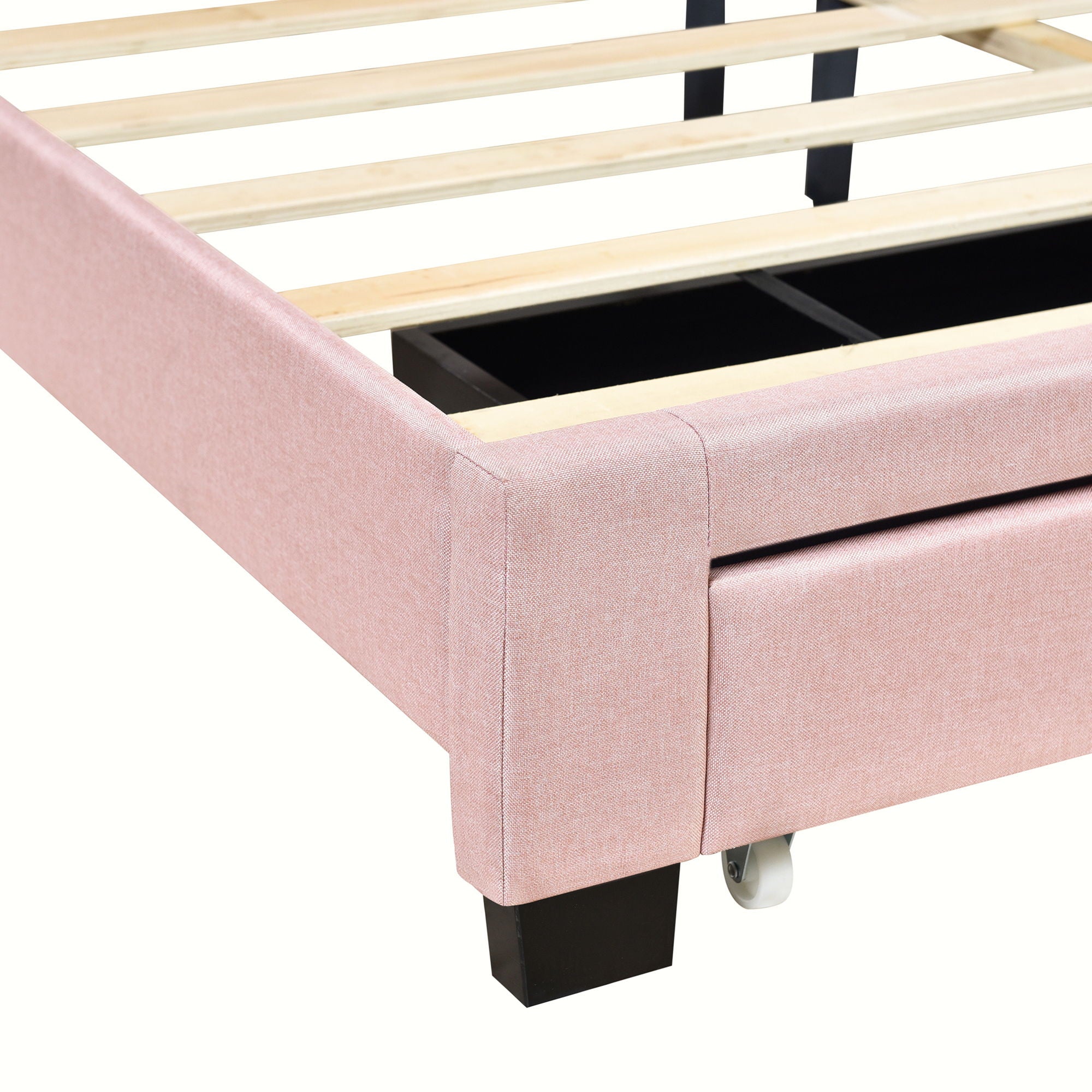 Queen Size Storage Bed Linen Upholstered Platform Bed & Two Drawers - Pink