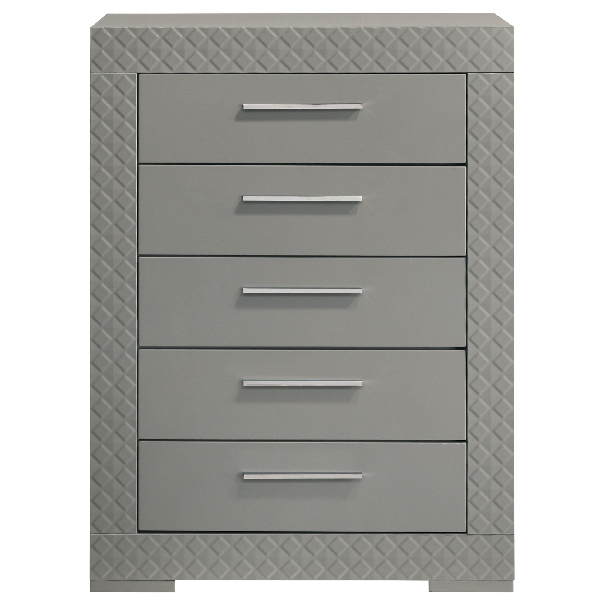 Coaster Fine Furniture Ives - 5-Drawer Bedroom Chest Of Drawers - Gray High Gloss | Meri Furniture