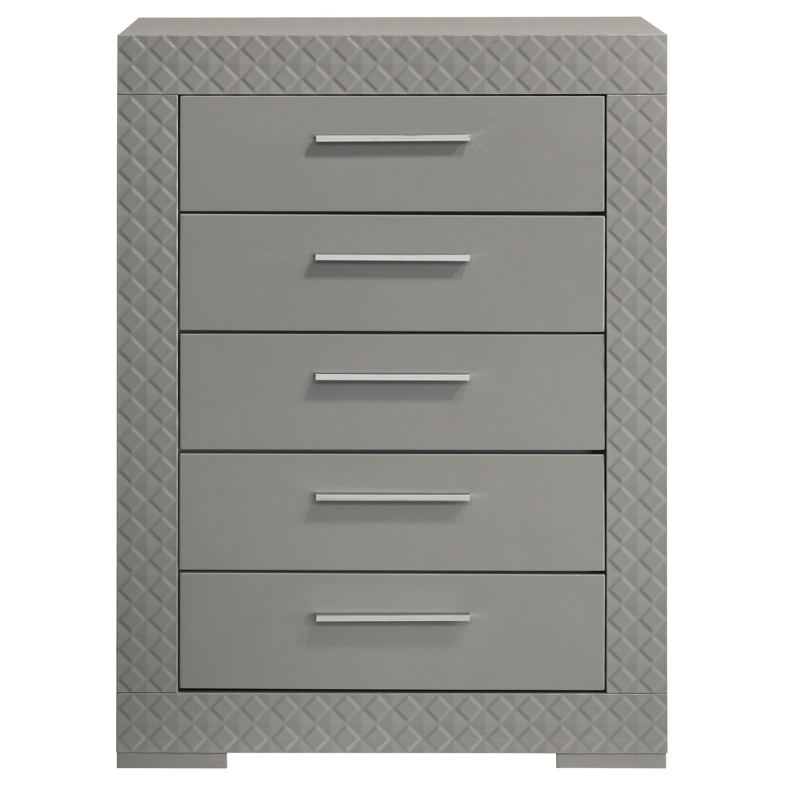 Coaster Fine Furniture Ives - 5-Drawer Bedroom Chest Of Drawers - Gray High Gloss | Meri Furniture