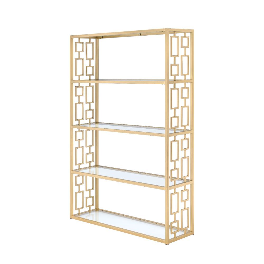 ACME Blanrio - Bookshelf - Gold & Clear Glass | Meri Furniture