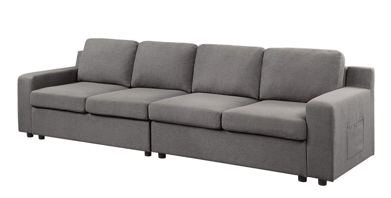 Waylon 119"W Gray Linen 4-Seater Sofa with Pockets
