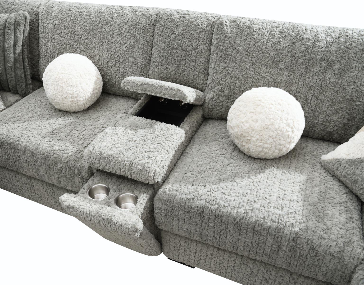 U282 - 6 Piece Setional With Right Chaise (1 LAF + 1 Wedge + 2 Armless Chair + 1 Console + 1 RAF Chaise) - Gray
