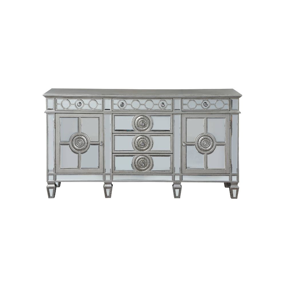 ACME Varian - Server - Mirrored & Antique Platinum - 36" | Meri Furniture