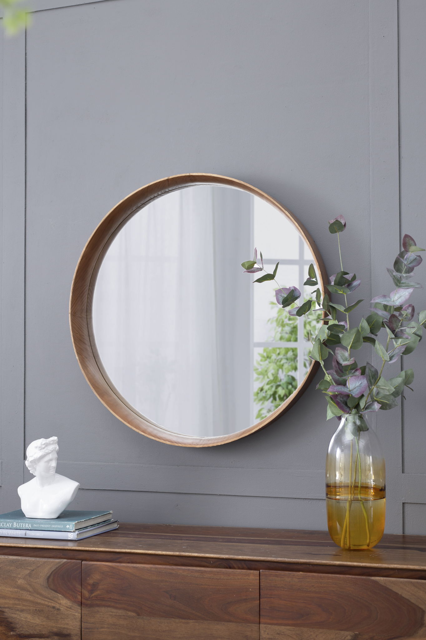 Round Wood Mirror, Wall Mounted Mirror Home Decor For Bathroom Living Room