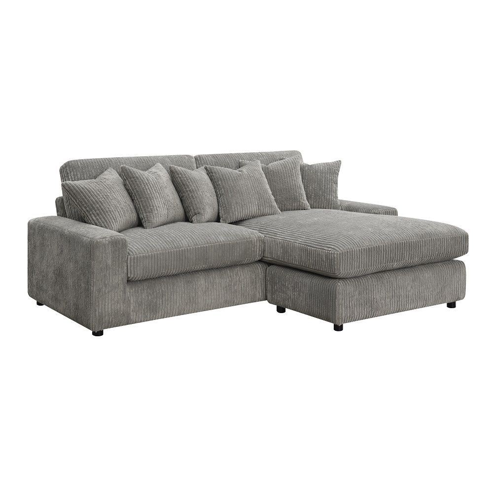 ACME Tavia - Reversible Sectional Sofa With 6 Pillows - Gray Corduroy | Meri Furniture