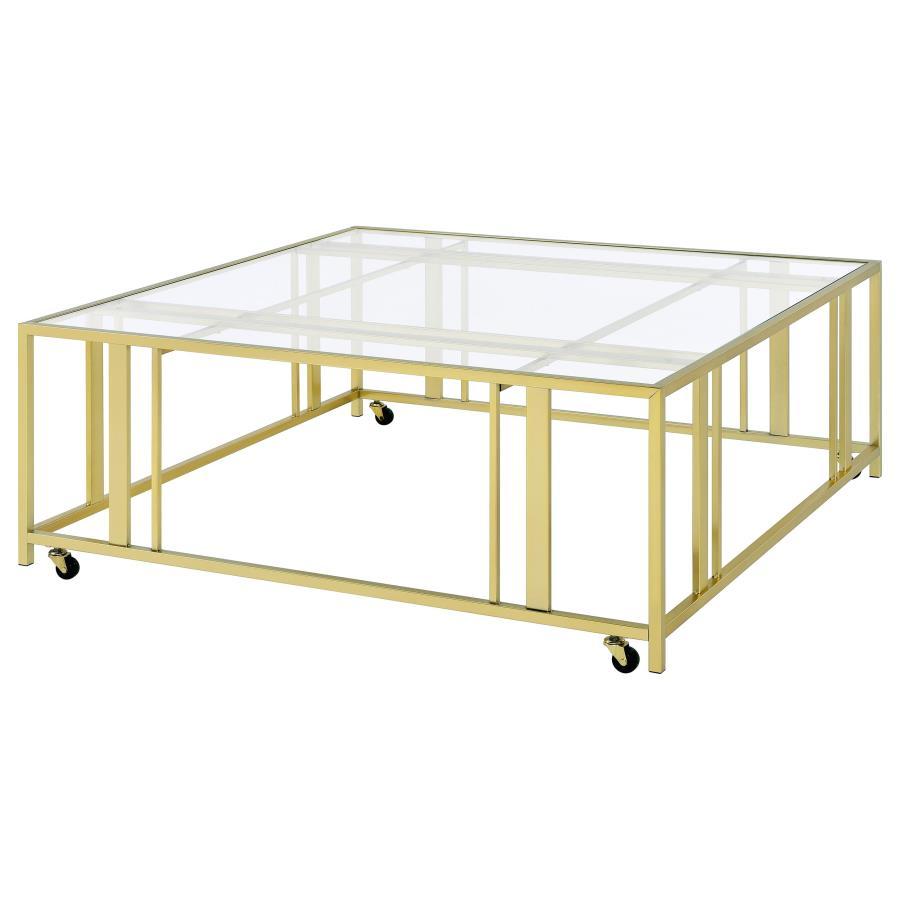 Coaster Fine Furniture Adri - Square Glass Top Coffee Table With Casters | Meri Furniture