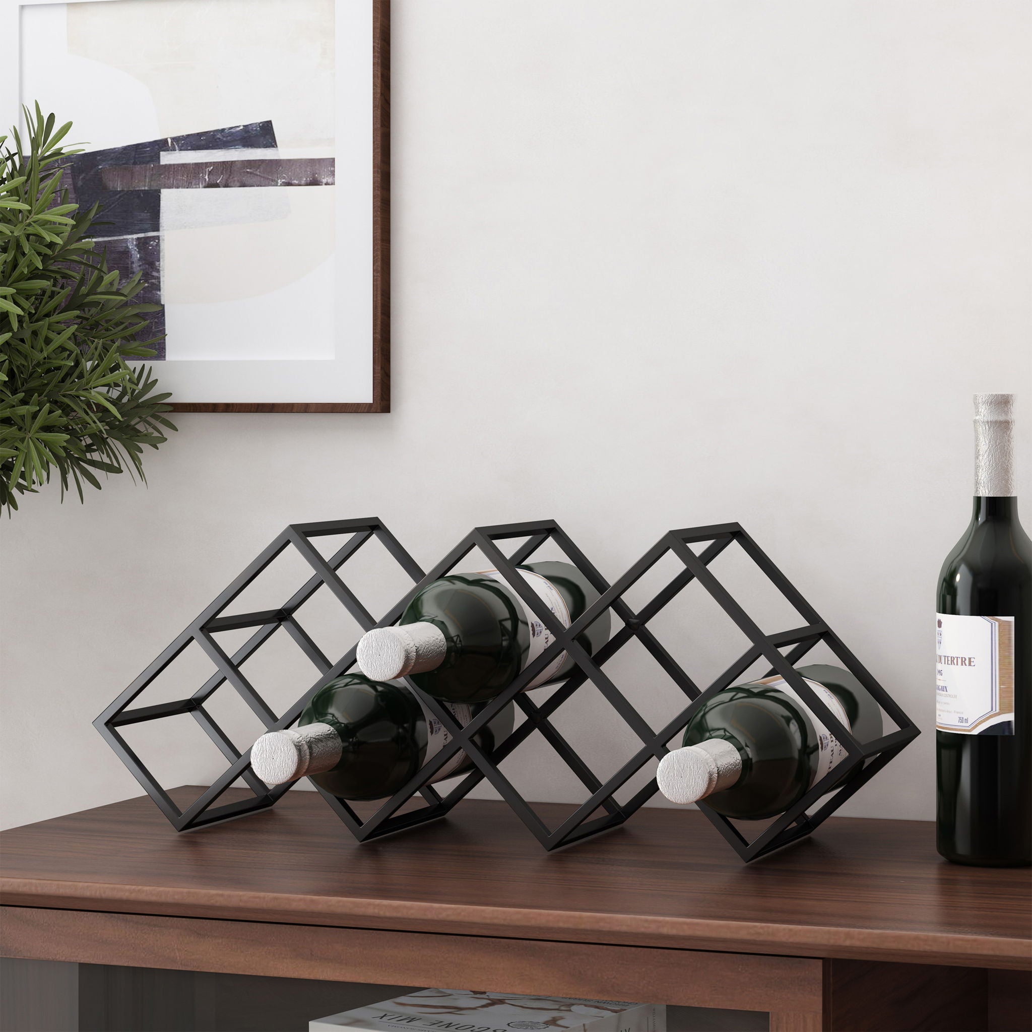 Modern Industrial Tabletop Wine Rack With 7 Bottle Holders - Black