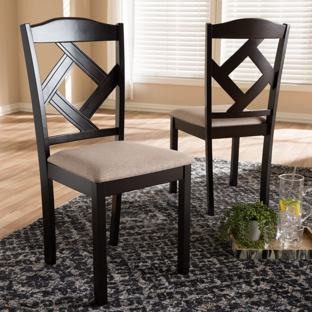 Ruth Modern and Contemporary Beige Fabric Upholstered and Dark Brown Finished Dining Chair (Set of 2)