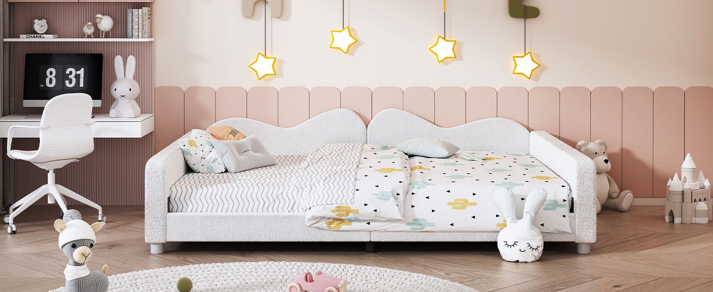 Upholstered Daybed, Sherpa Fabric Sofabed With Cloud-Shaped Backrest