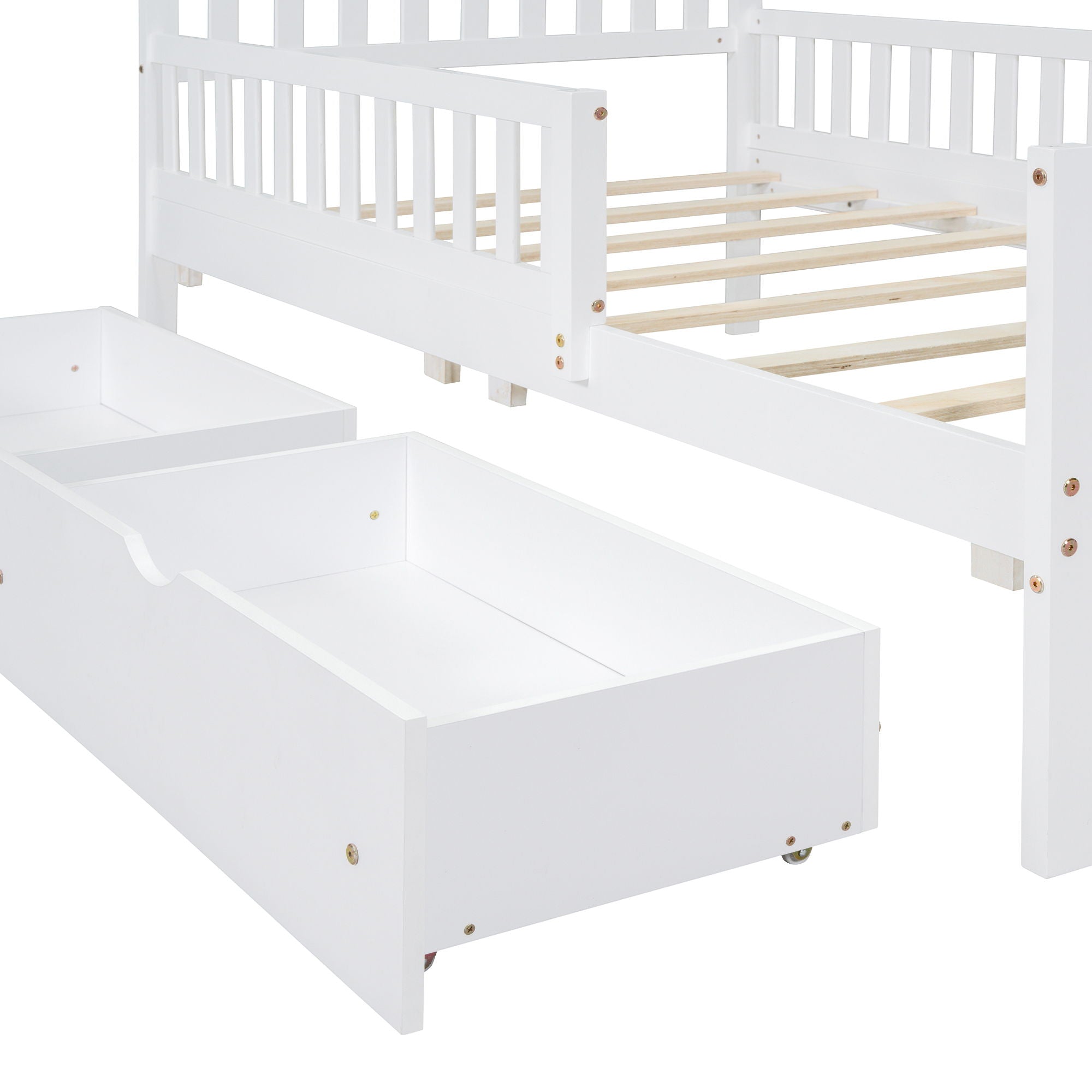 Platform Bed With Guardrails On Both Sides And 2 Storage Drawers