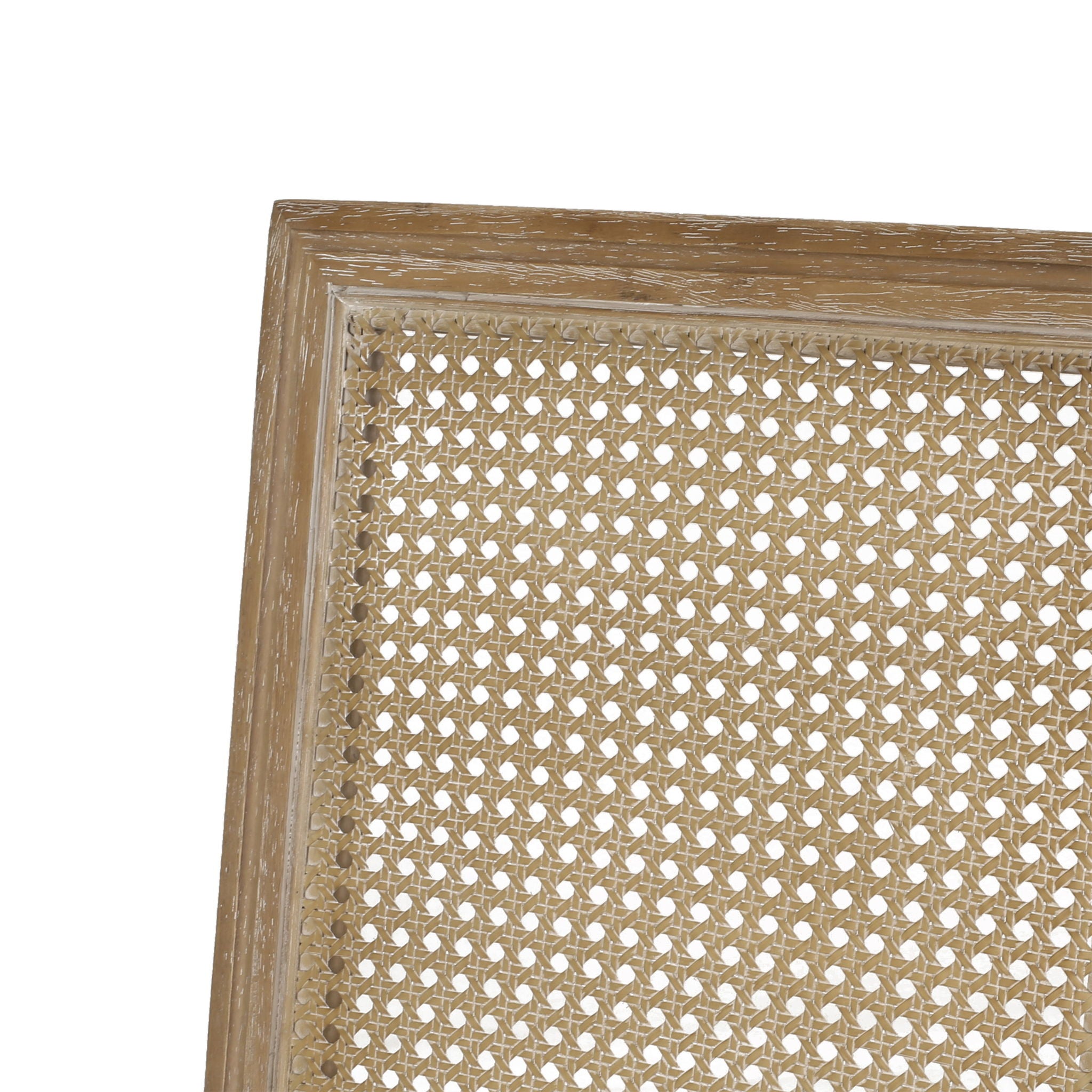 French Country Dining Chair With Rectangular Cane Backrest And Smooth Upholstered Seating