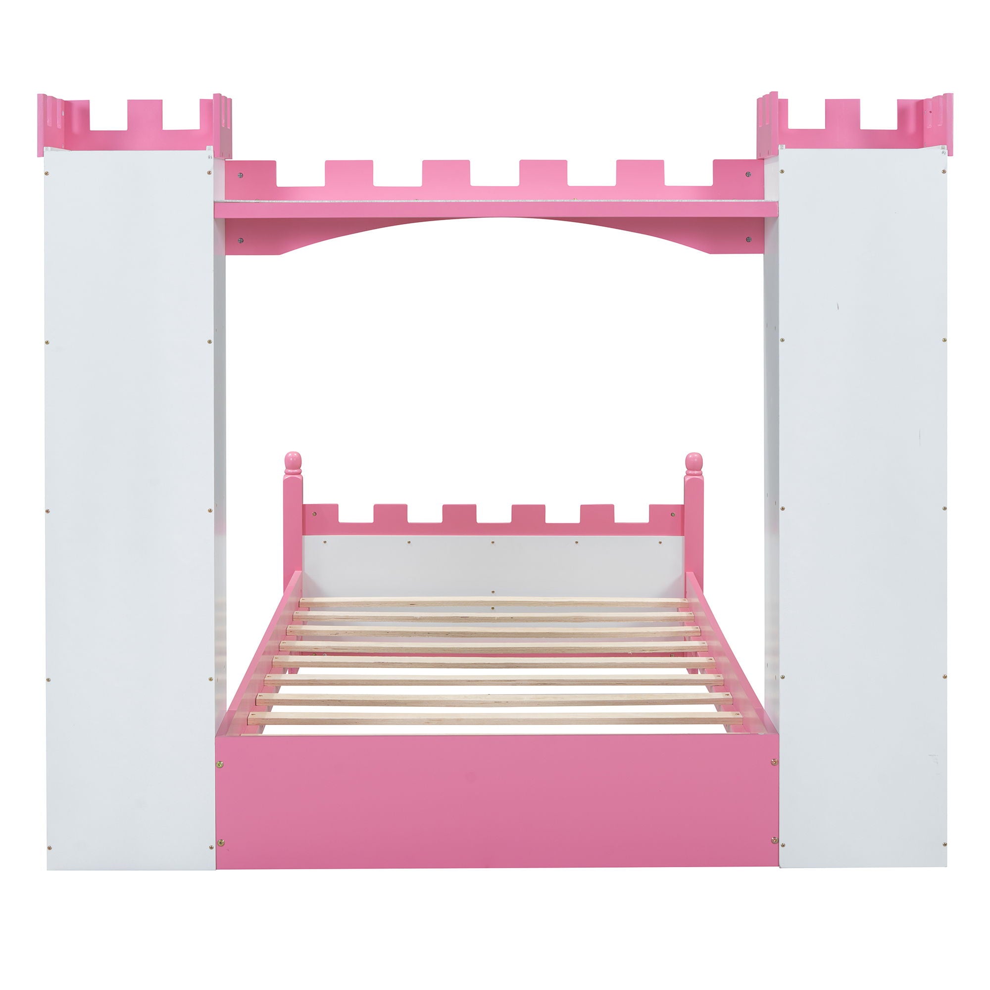 Castle Shaped Bed With Storage Shelf, Dreamy Platform Bed For Kids Bedroom