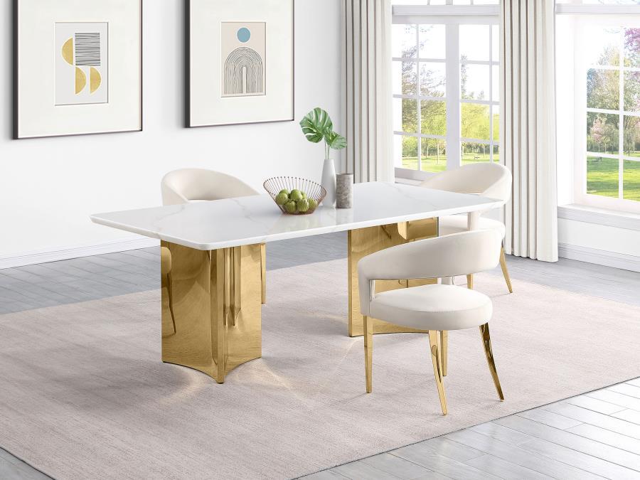 Coaster Fine Furniture Telvin - Rectangular Marble Top Dining Table White - White Marble | Meri Furniture