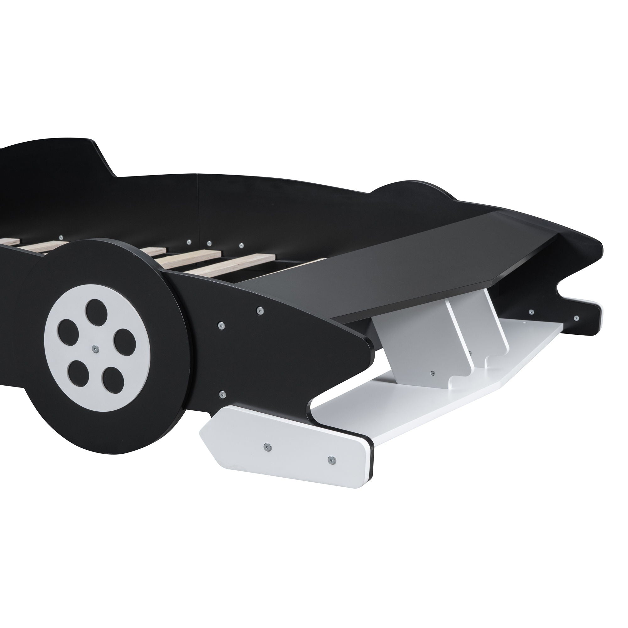 Race Car-Shaped Platform Bed With Wheels