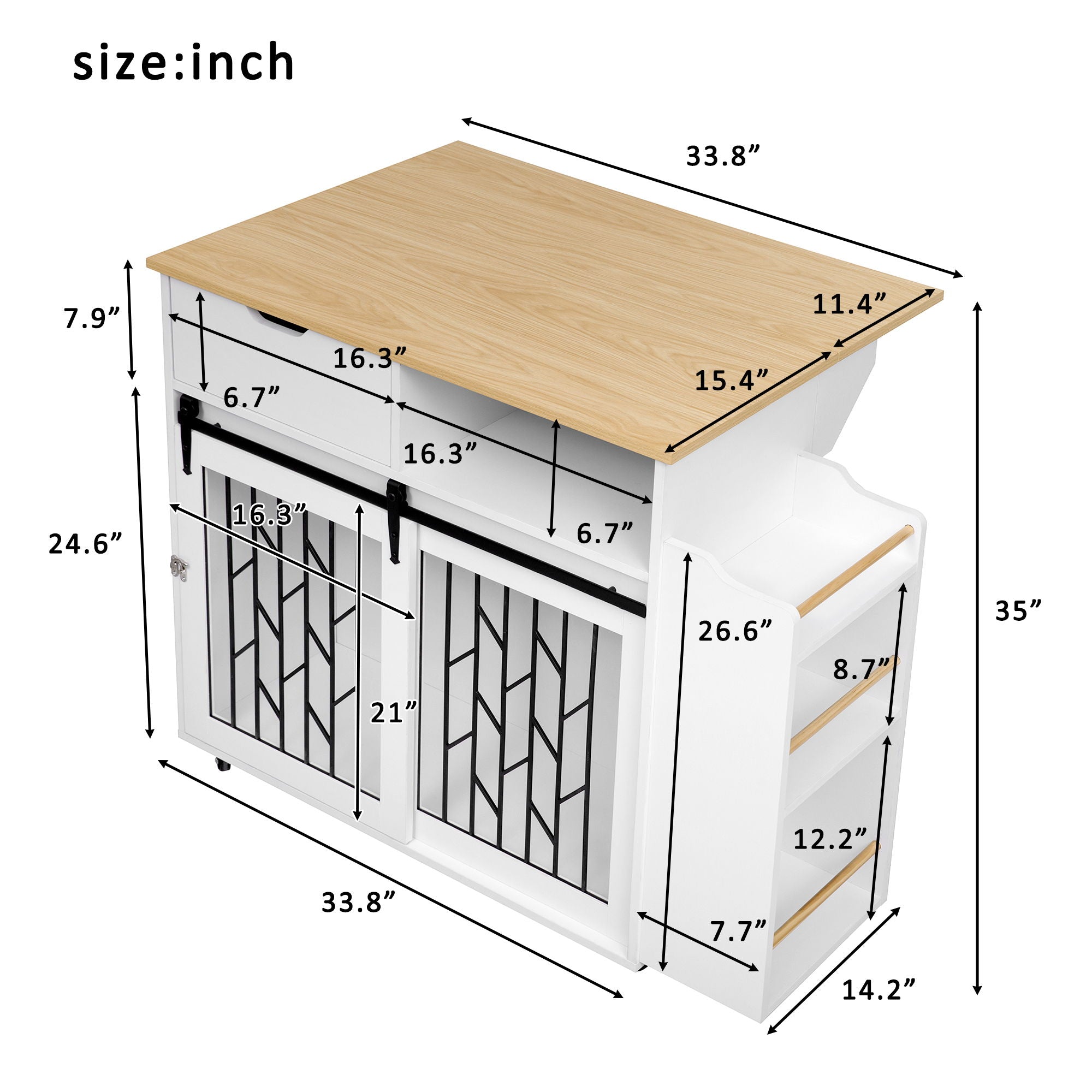 Modern Style 2 In 1 Pet Friendly Dog Crate Kitchen Island End Table Metal Pine - Natural / White