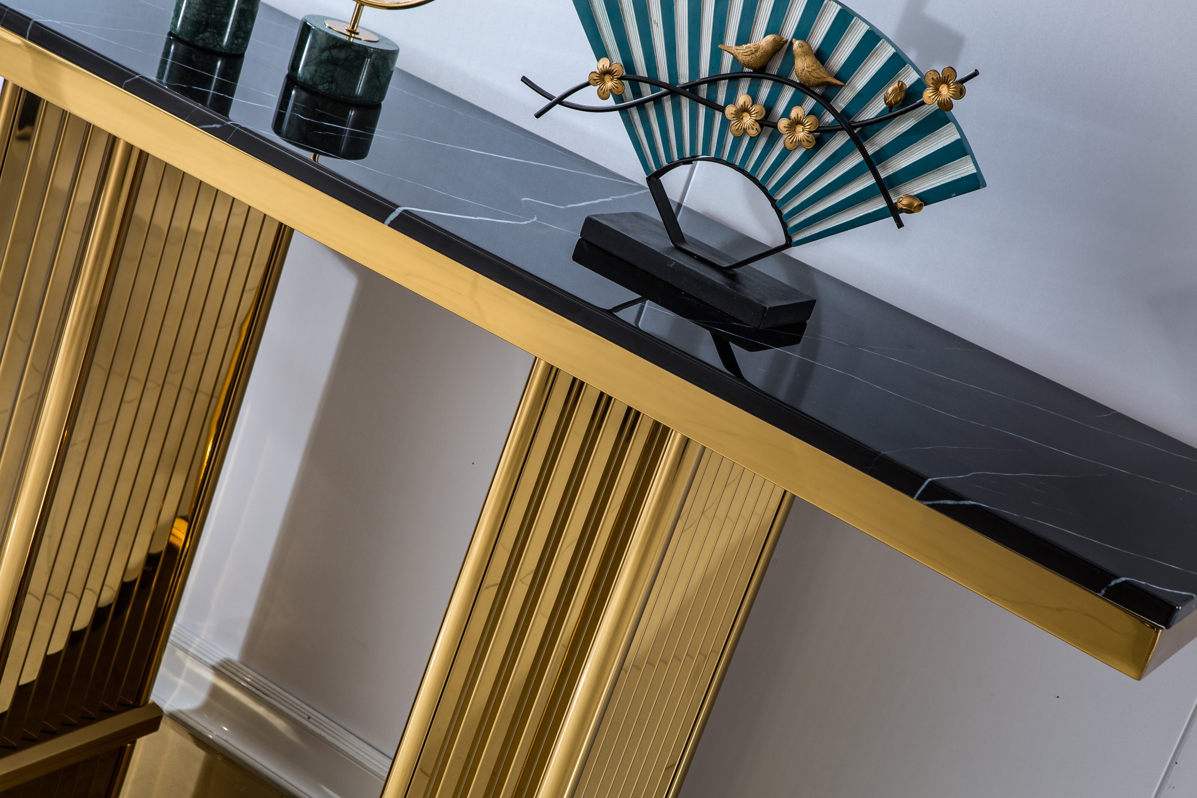 Solid Marble Console Table with Gold Finish Base