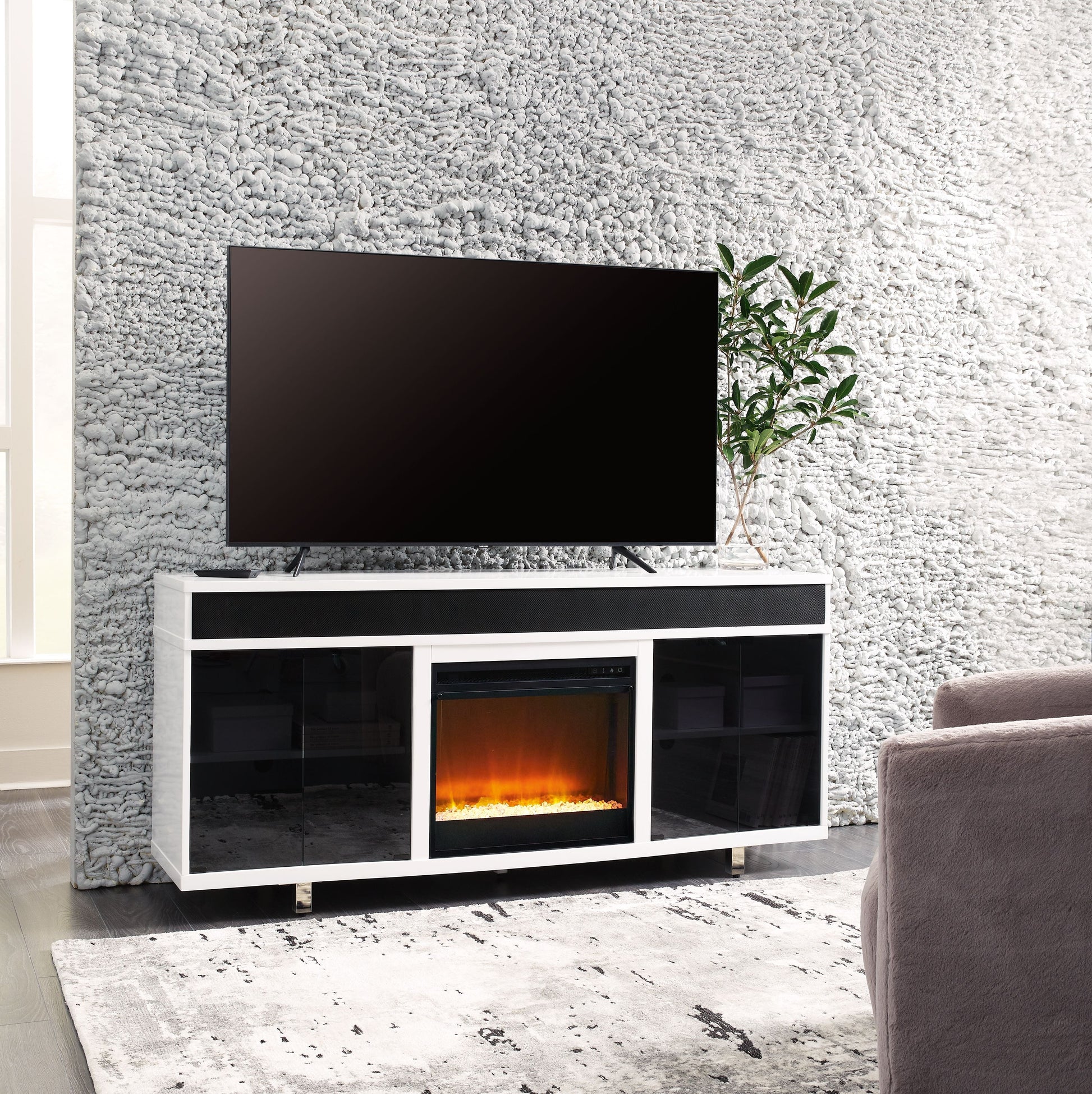 Signature Design by Ashley® Gardoni - White / Black - 72" TV Stand With Electric Fireplace | Meri Furniture