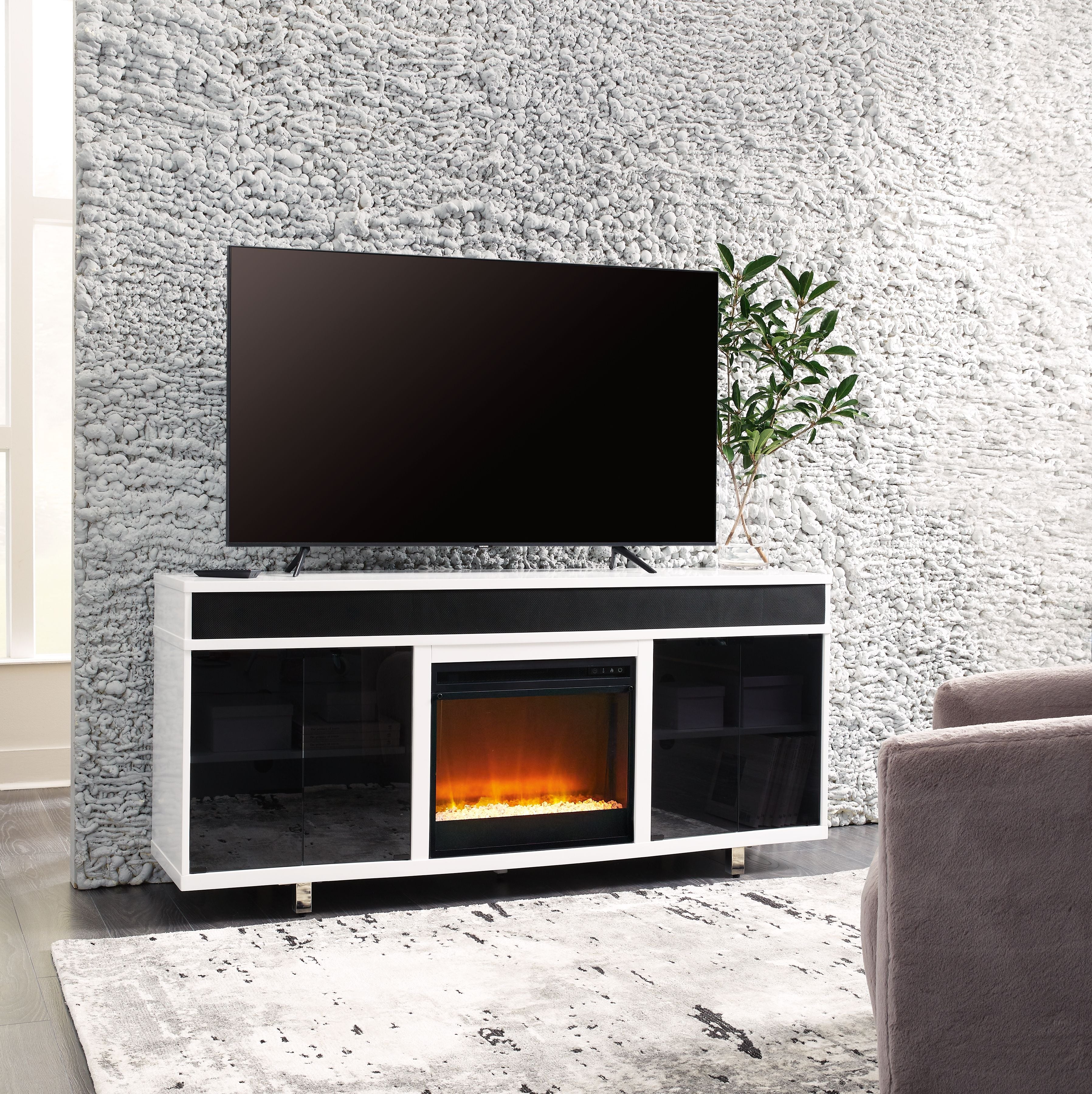 Signature Design by Ashley® Gardoni - White / Black - 72" TV Stand With Electric Fireplace | Meri Furniture
