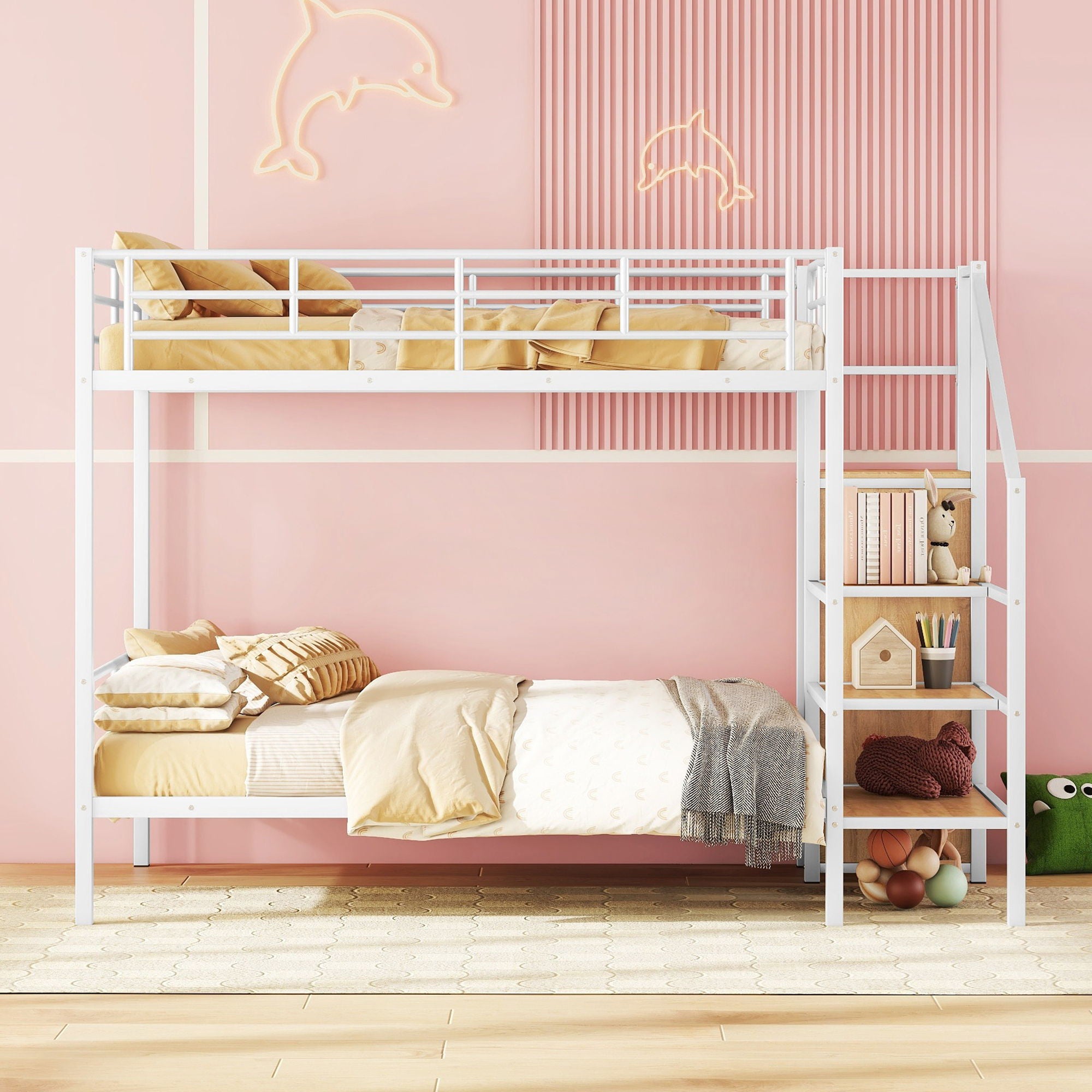 Bunk Bed With Lateral Storage Ladder And Wardrobe
