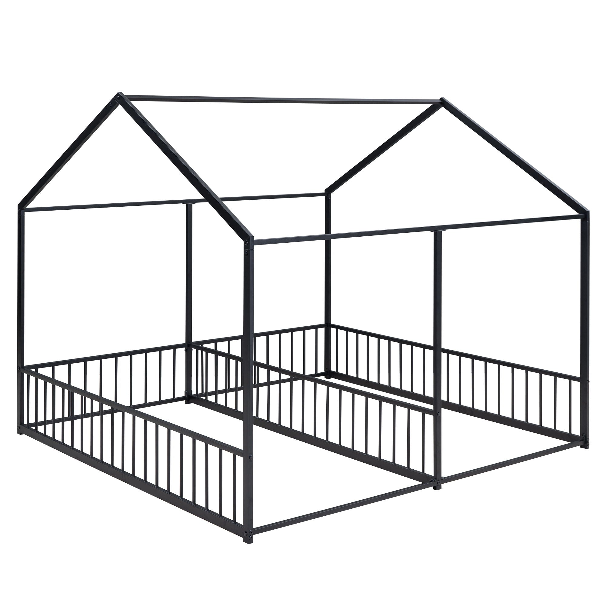 House Platform Beds, 2 Shared Beds, Metal Frame With Guardrails