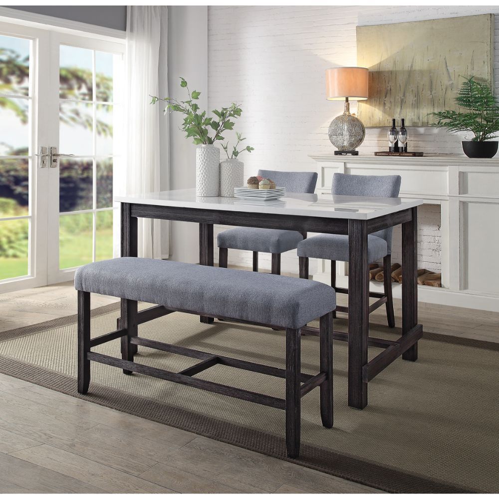 ACME Yelena - Counter Height Table - Marble & Weathered Espresso | Meri Furniture