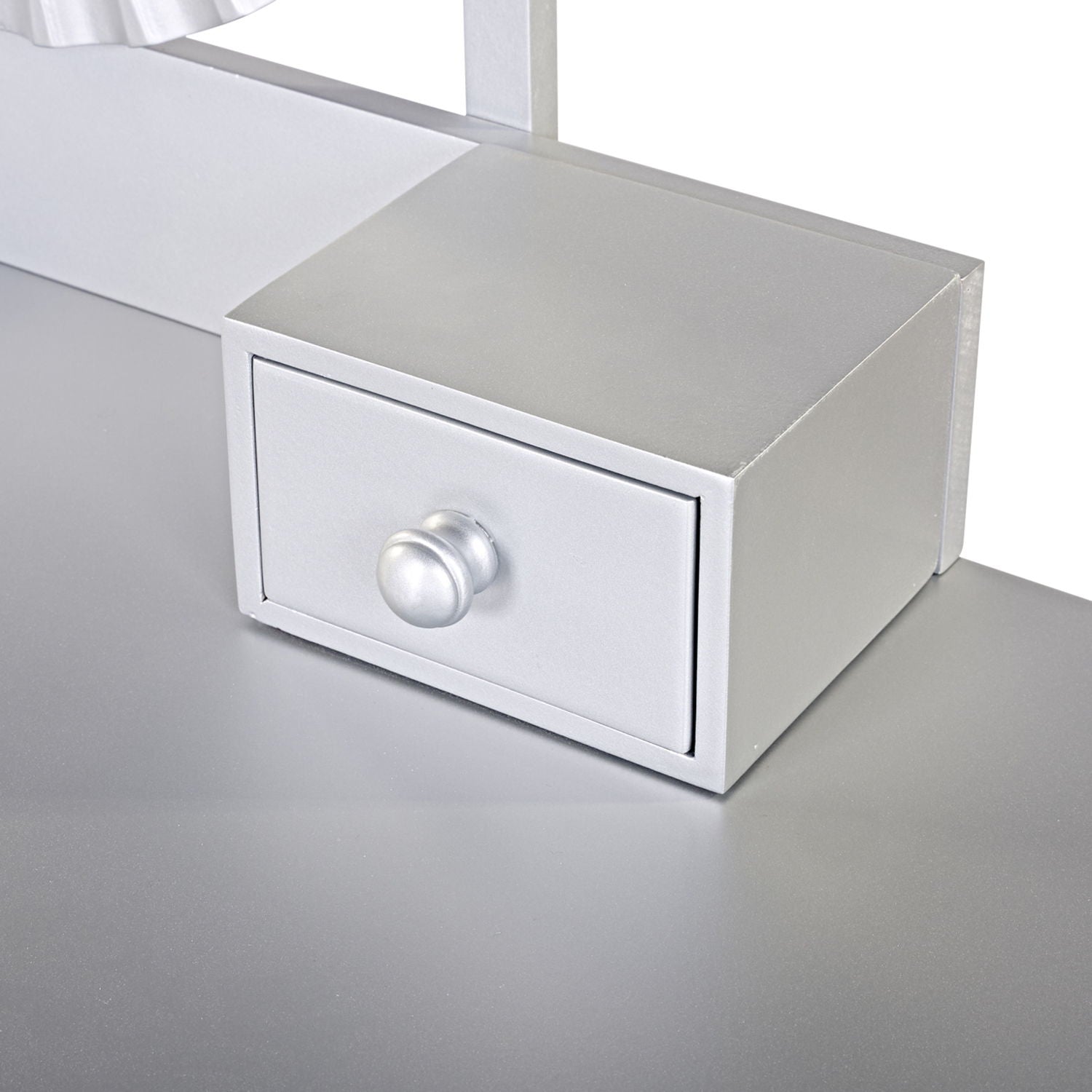 Luxury Vanity Desk With Round Mirror Height Adjustable Dressing Table Set Engineered Wood - Silver