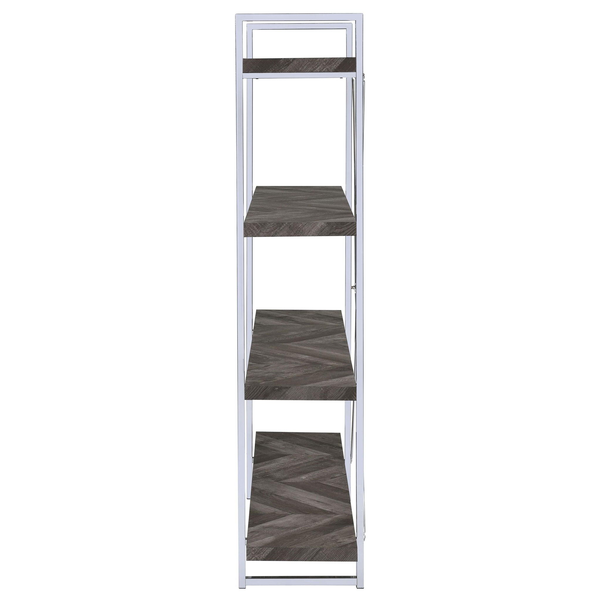 Grimma 63-inch 4-shelf Bookshelf Rustic Grey and Chrome