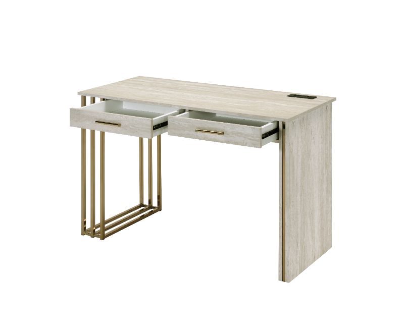 ACME Tyeid - Desk - Antique White & Gold Finish | Meri Furniture
