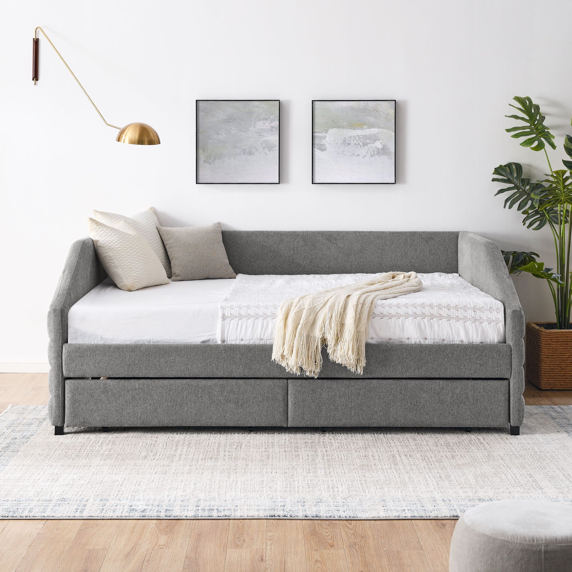 Elegant Daybed With Trundle Upholstered Tufted Sofa Bed