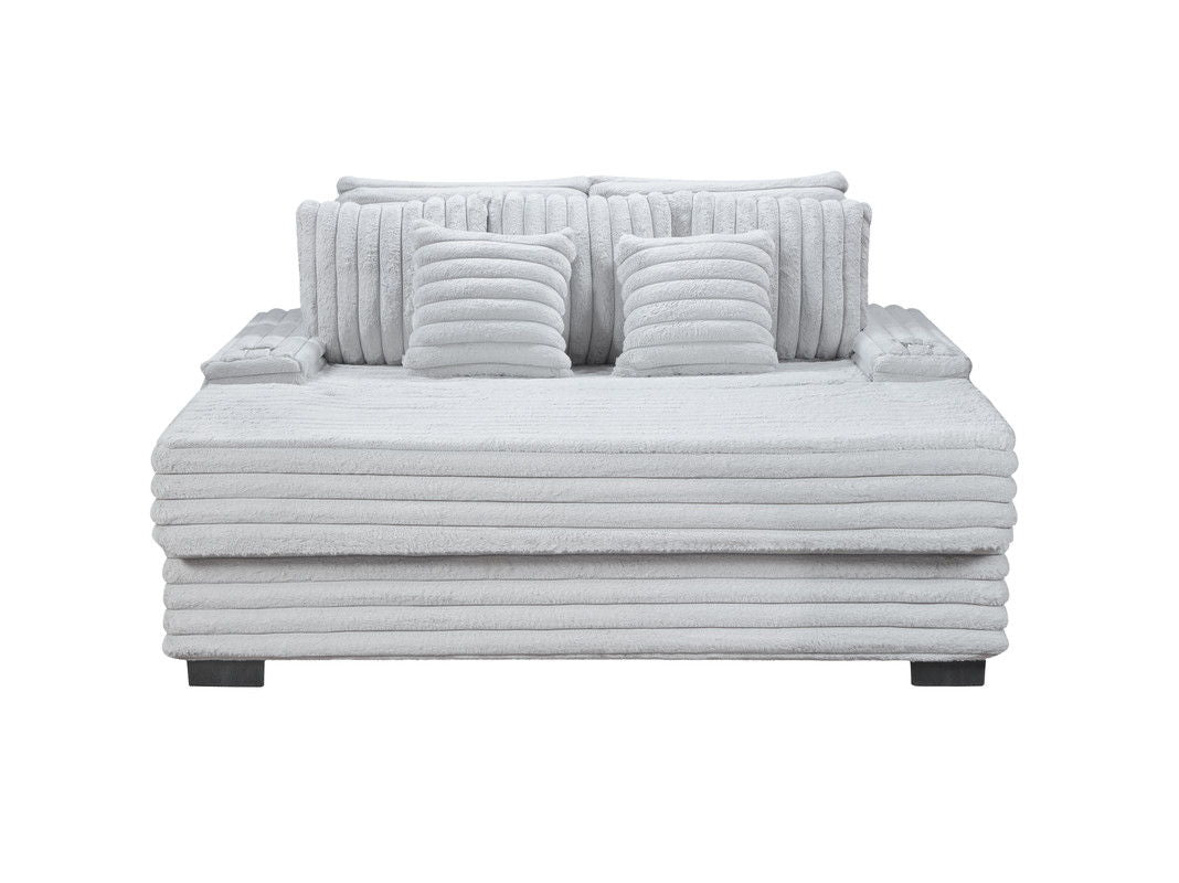 Symphony 67"W Light Gray Corduroy Oversized Sofa Chaise Lounge Chair with Cupholders and USB Charging Port