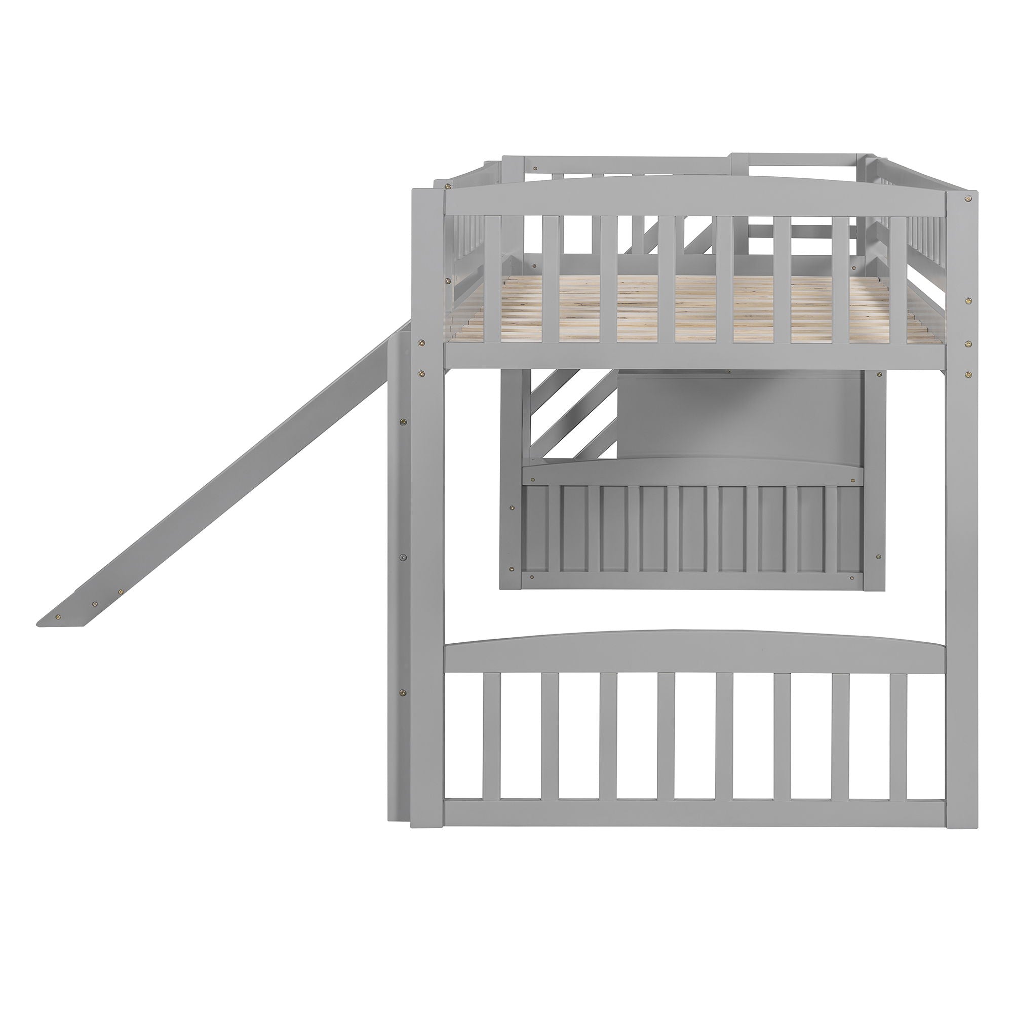 Loft Stairway Bed With 2 Drawers, Convertible Ladder And Slide