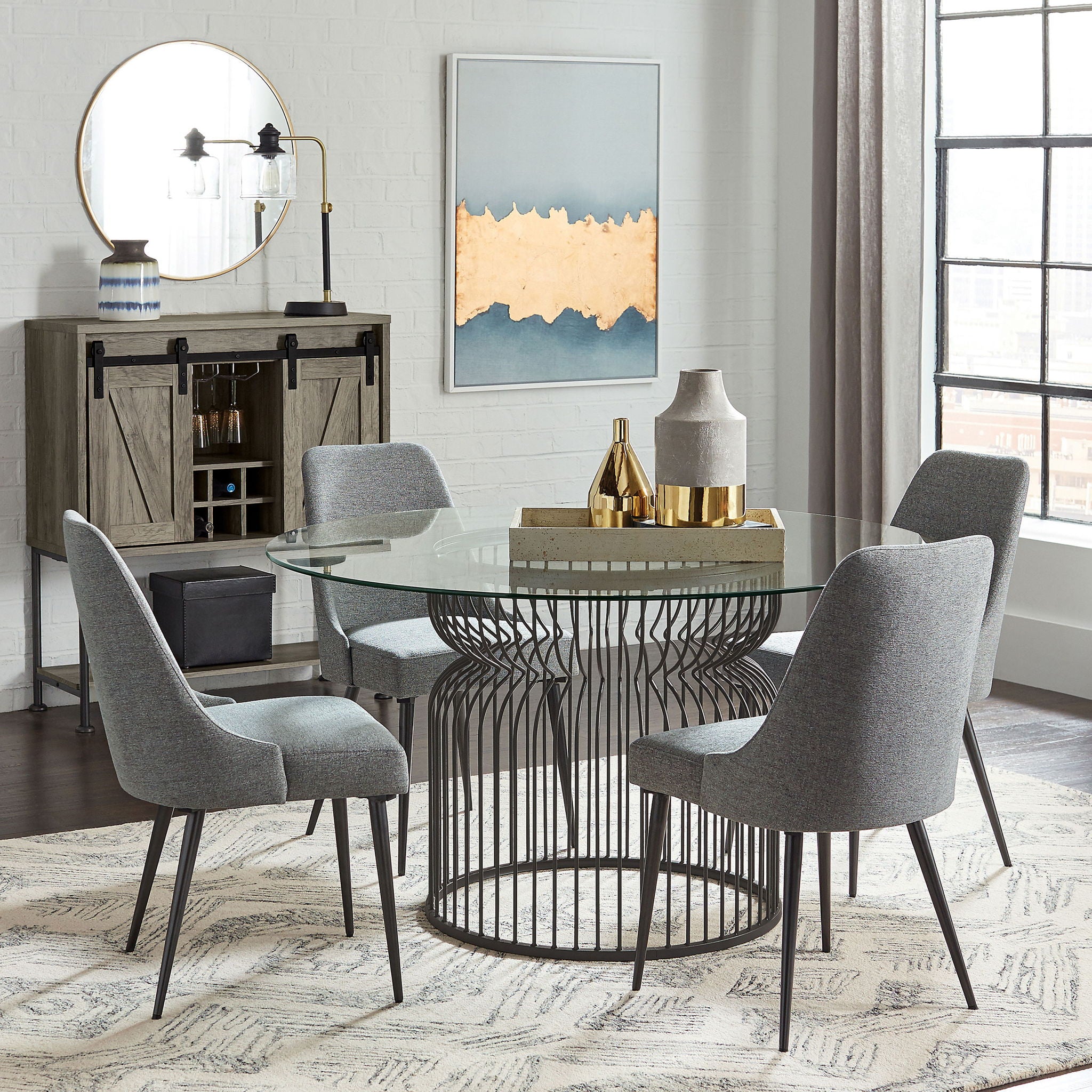 Round Dining Table Industrial Dining Table With Open Cage Base - Gunmetal