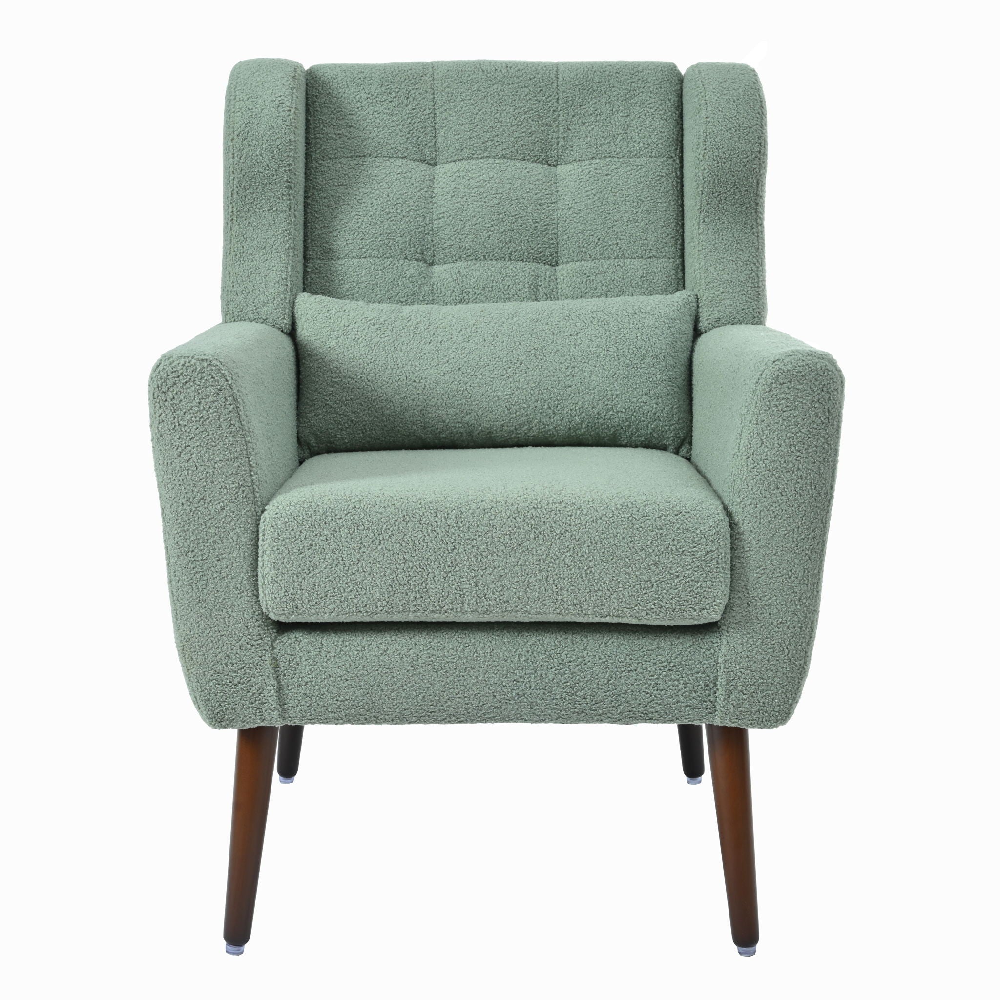 Modern Accent Chair, Teddy Fabric Living Room Chairs Comfy Reading Chair, Mid Century Accent Chair, Lounge Arm Chairs Armchair For Living Room Bedroom - Light Green