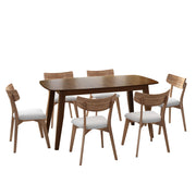 7 Piece Mid - Century Dining Set With Upholstered Dining Chairs, Dining Table