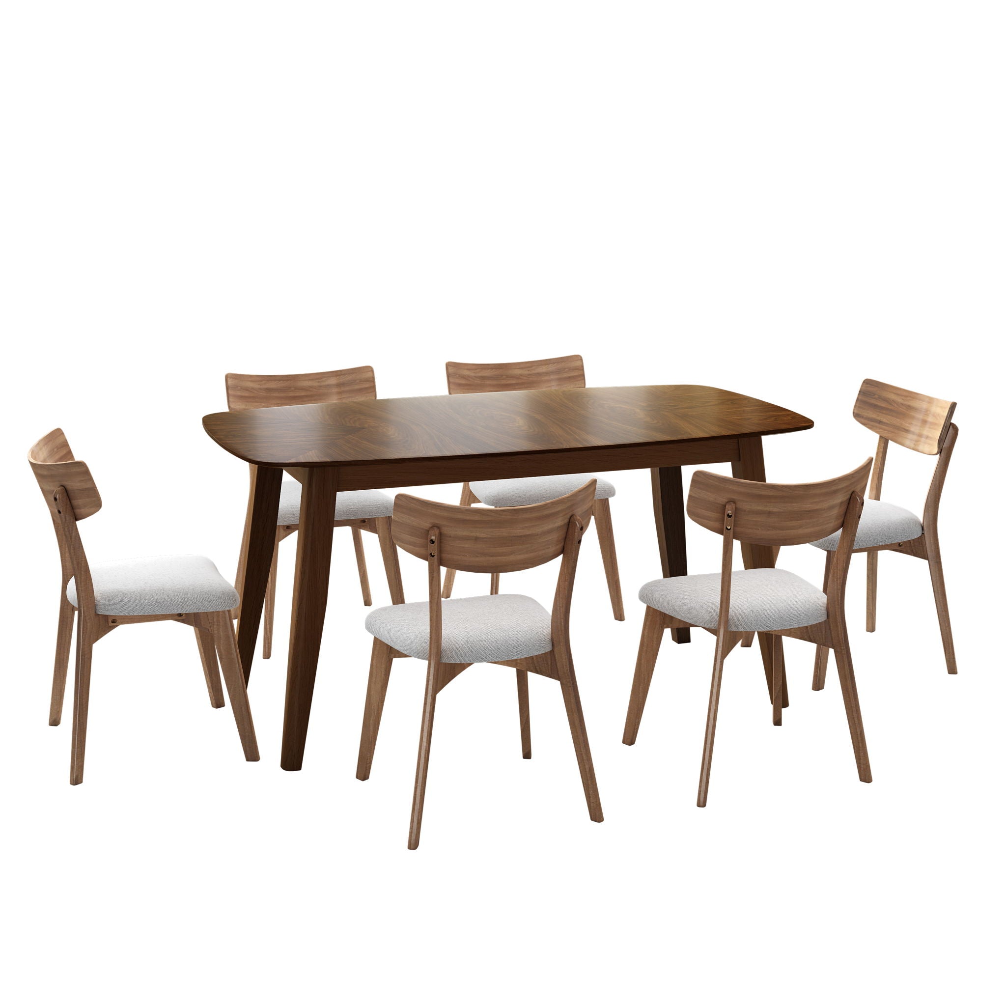 7 Piece Mid - Century Dining Set With Upholstered Dining Chairs, Dining Table