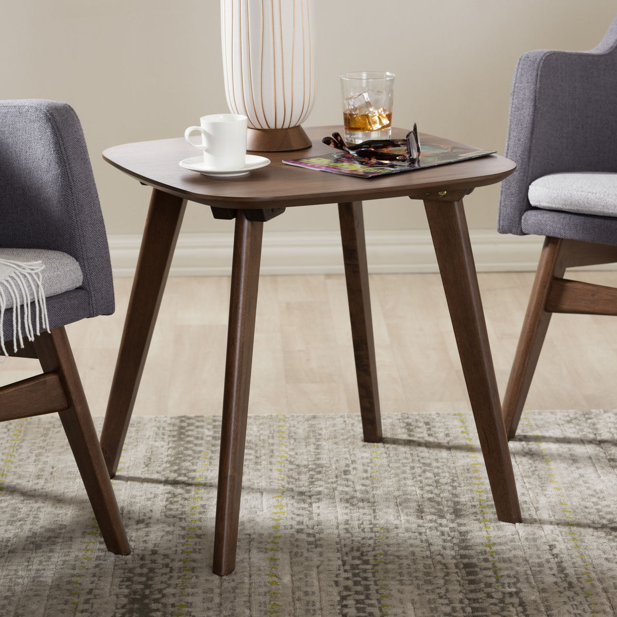 Dahlia Mid-Century Modern Walnut Wood End Table