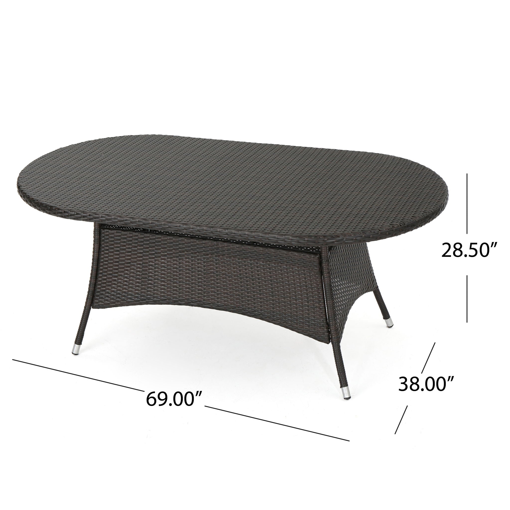 Outdoor Oval Dining Table With Silver Tipped Legs - Brown Multi