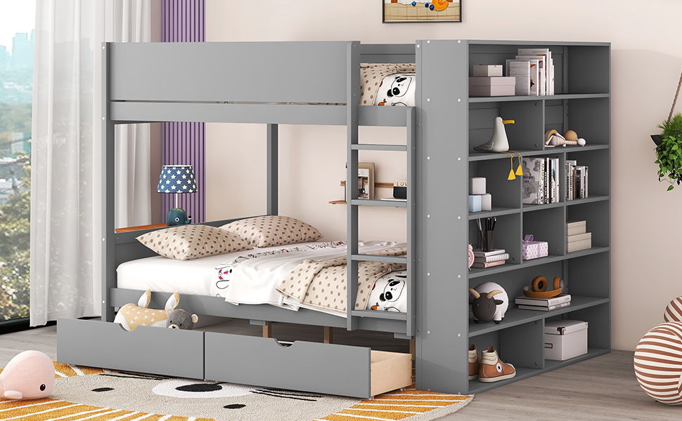 Bunk Bed With 2 Drawers And Multi Layer Cabinet