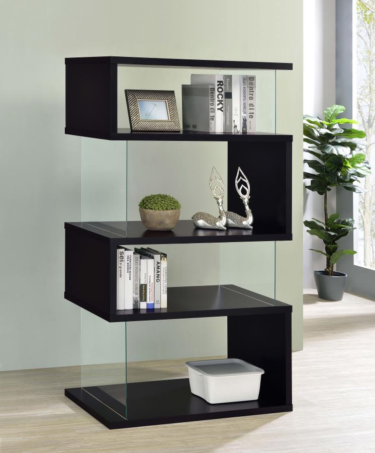 Coaster Fine Furniture Emelle - 4-Shelf Glass Panel Bookshelf | Meri Furniture